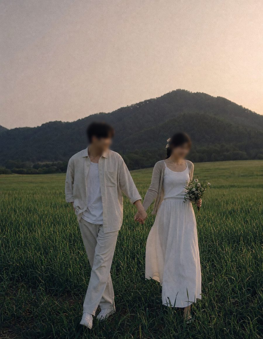 노을 들판을 손잡고 걷는 장○○·김○○ 부부